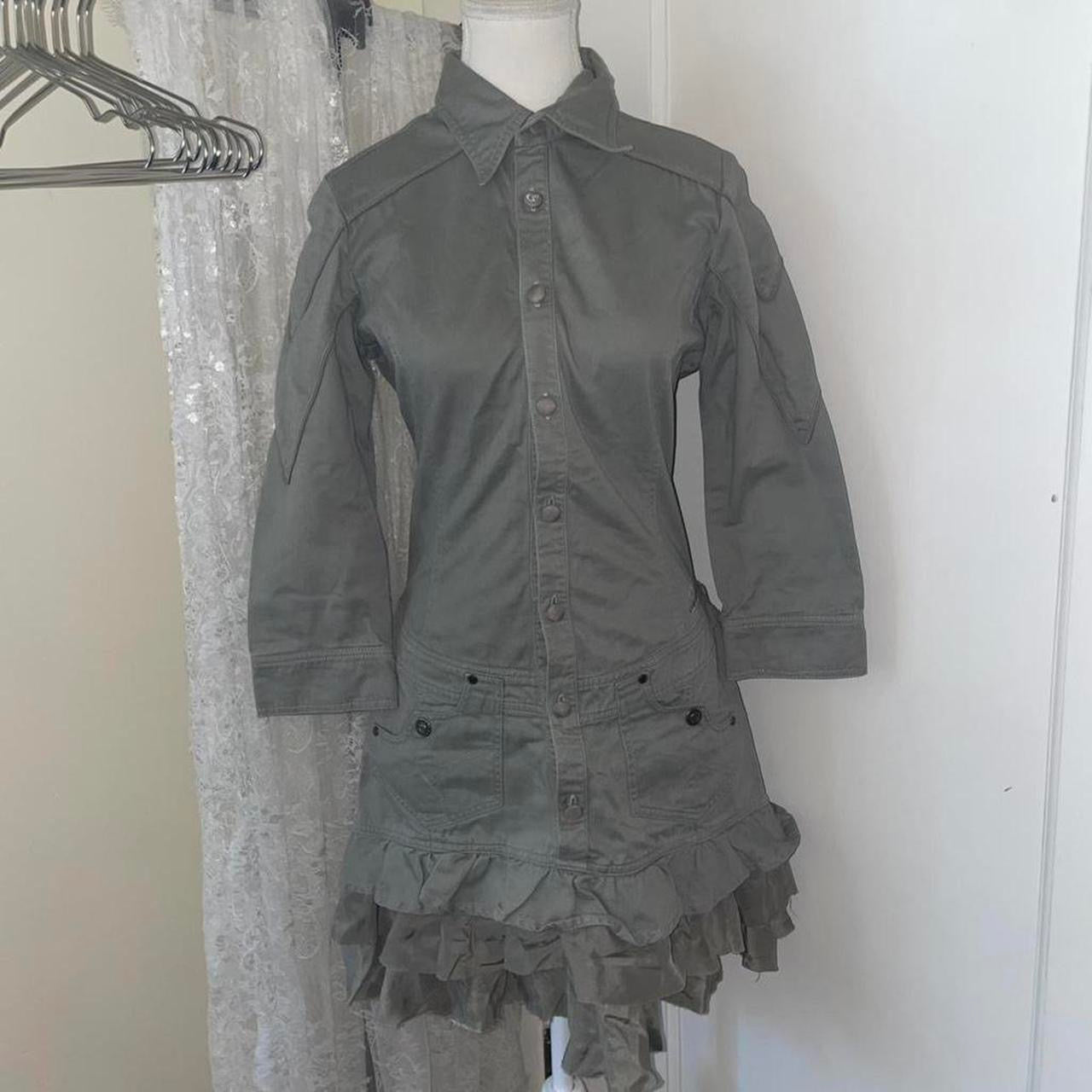 Diesel army green ruffle button up utility dress