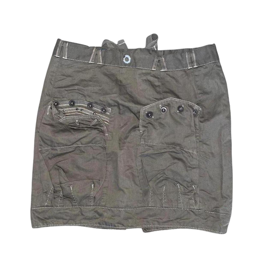 Marithe + Francois Girbaud khaki green subversive utilitarian midi skirt