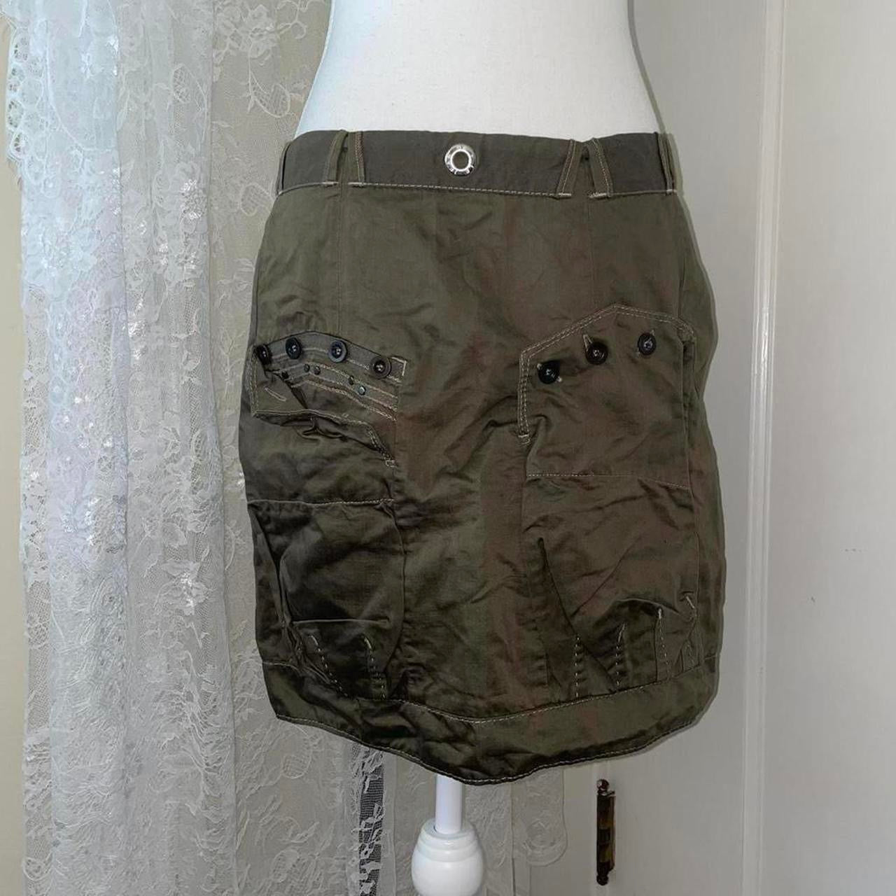 Marithe + Francois Girbaud khaki green subversive utilitarian midi skirt
