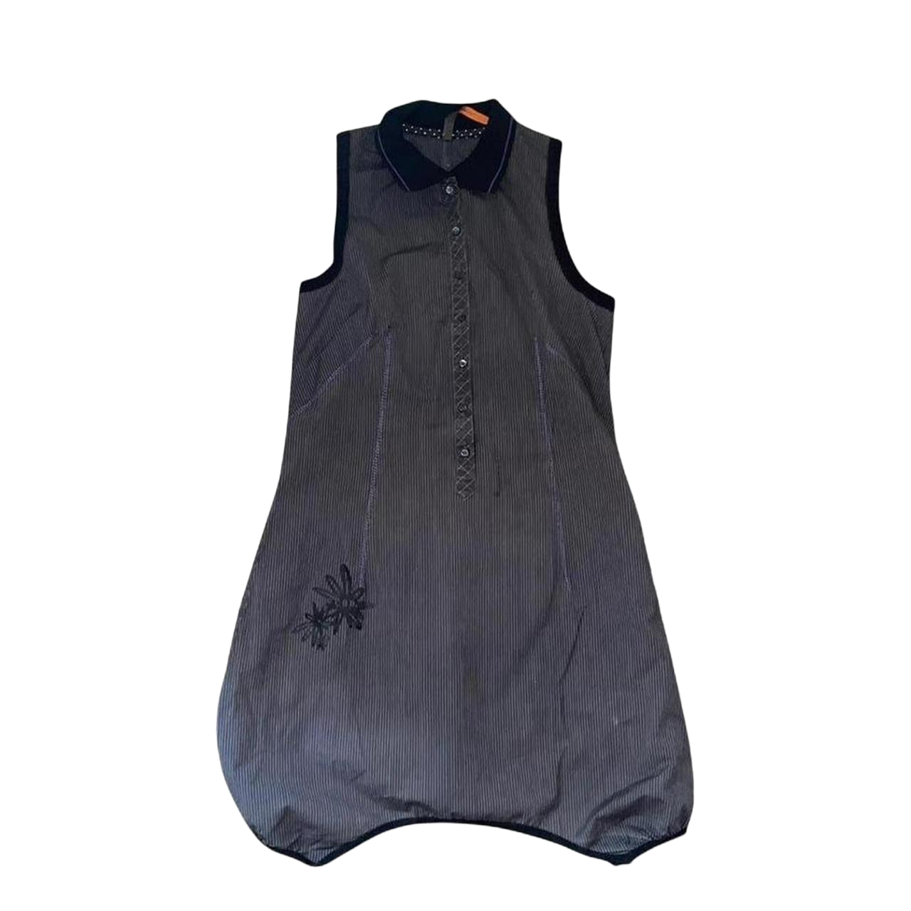 Cop. Copine gray pinstripe button up bubble midi dress