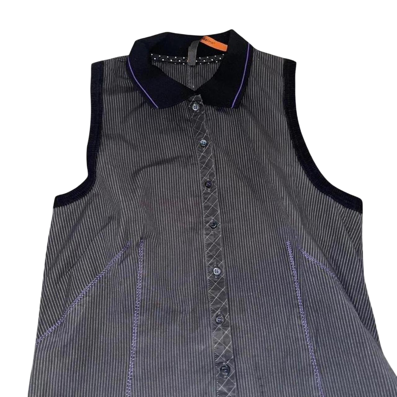 Cop. Copine gray pinstripe button up bubble midi dress