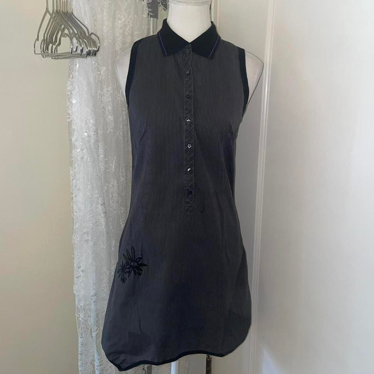 Cop. Copine gray pinstripe button up bubble midi dress