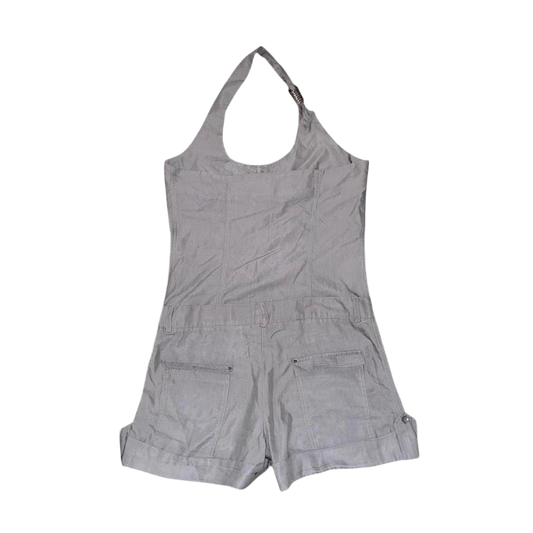 Cop. Copine gray button up ruffle halter neck romper
