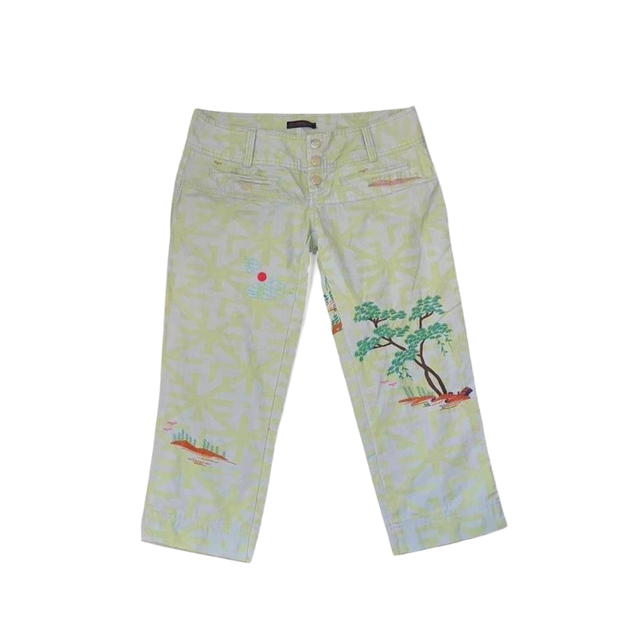 Custo Barcelona green graphic embrodiered capris