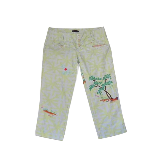 Custo Barcelona green graphic embrodiered capris