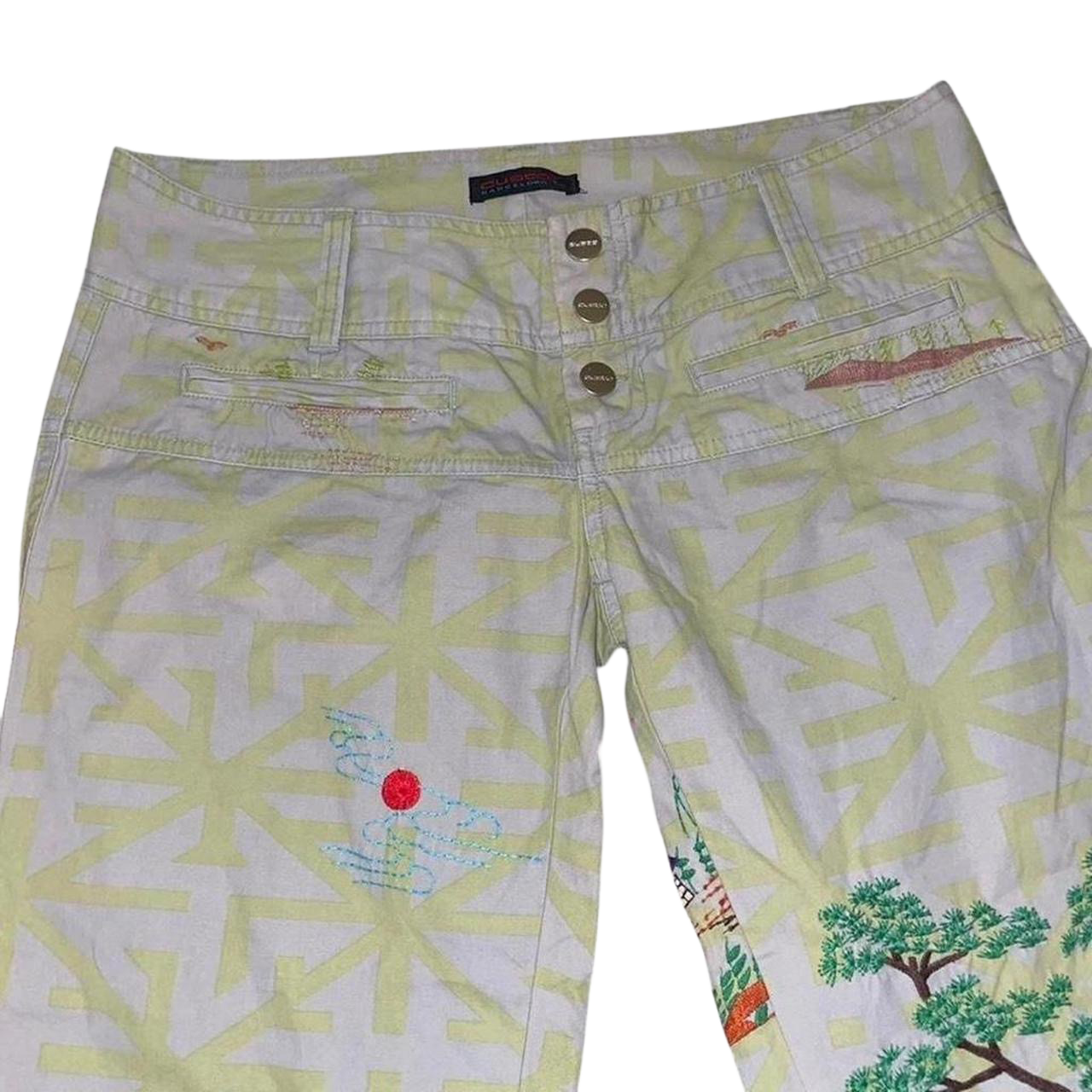 Custo Barcelona green graphic embrodiered capris