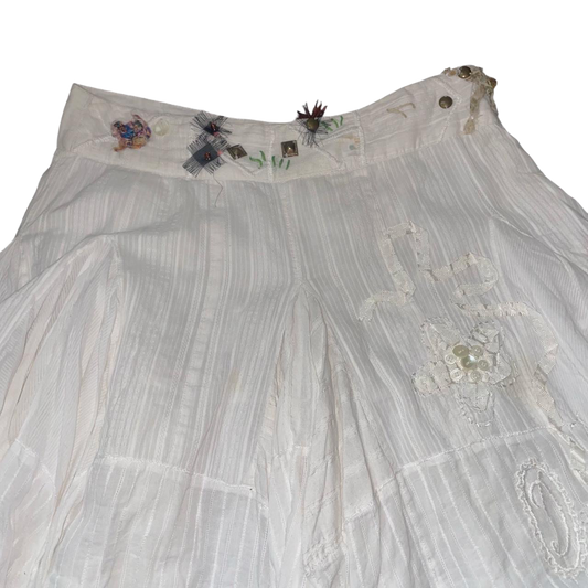 Desigual white asymmetric hem embroidered skirt | mid-2000s