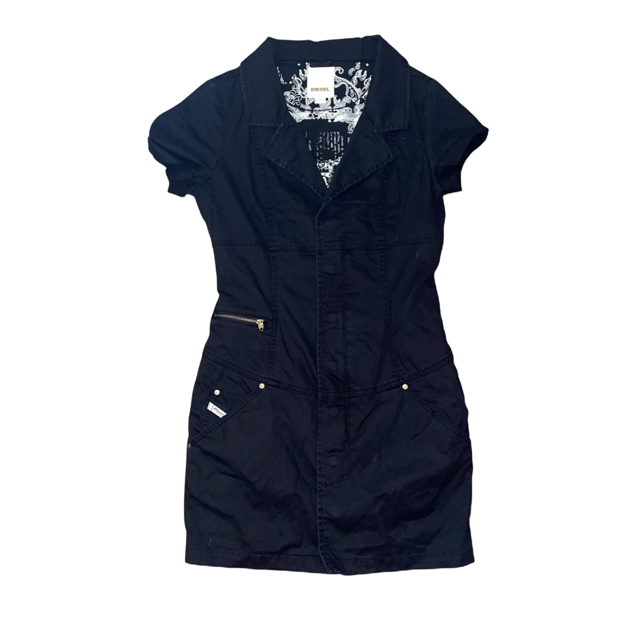 Diesel black utility short sleeve mini dress | late-2000s