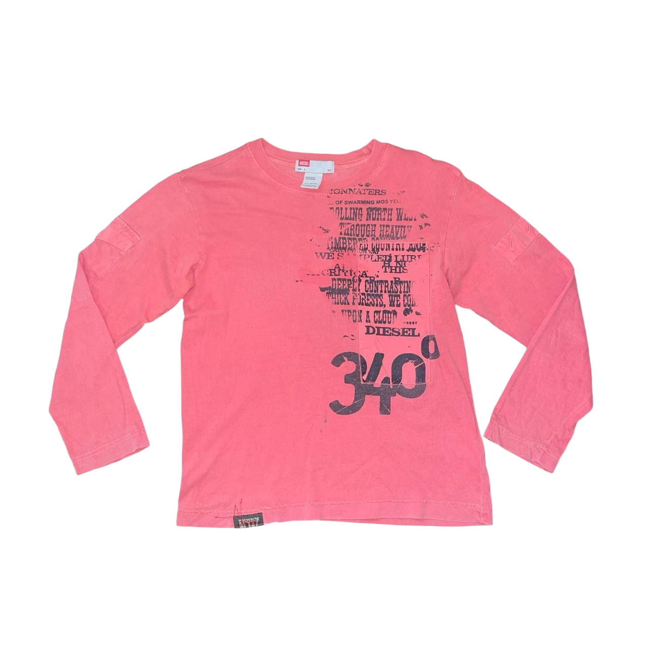 Diesel faded red text graphic long sleeve with utility details | late-2000s