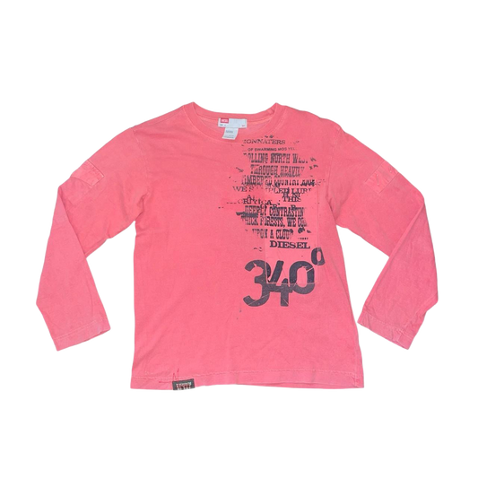 Diesel faded red text graphic long sleeve with utility details | late-2000s