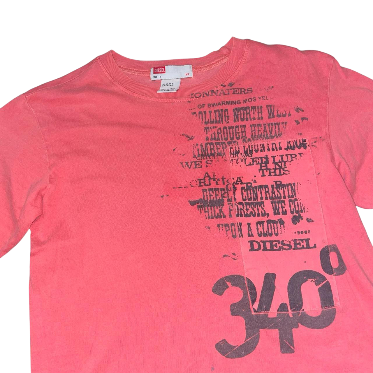Diesel faded red text graphic long sleeve with utility details | late-2000s