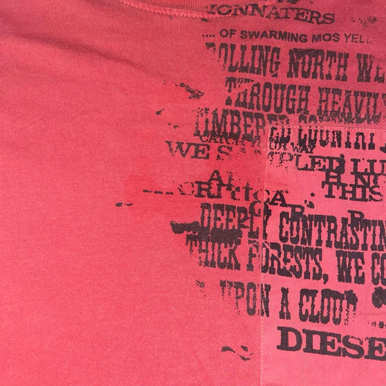 Diesel faded red text graphic long sleeve with utility details | late-2000s