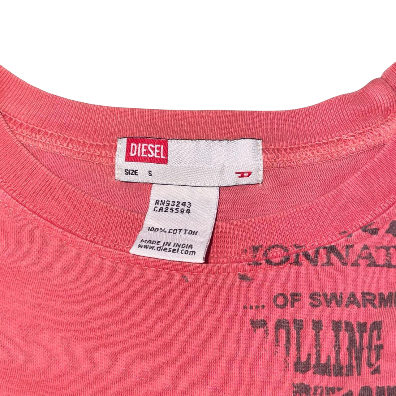 Diesel faded red text graphic long sleeve with utility details | late-2000s