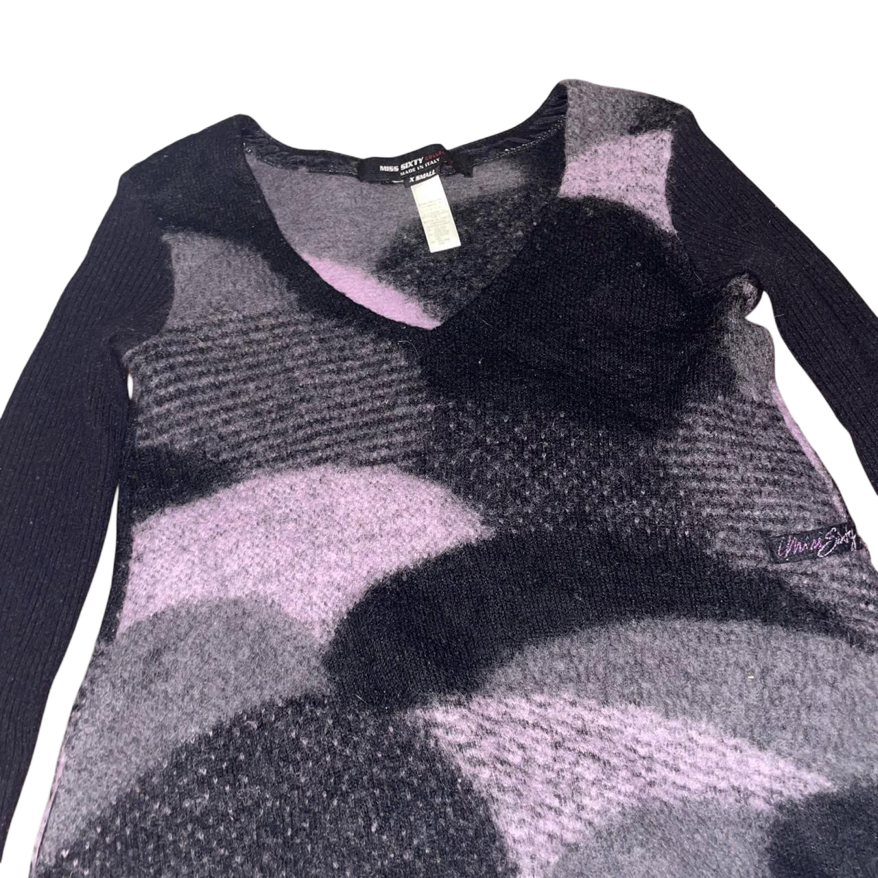 Miss Sixty gray and purple wool long sleeve bubble sweater dress | mid-2000s
