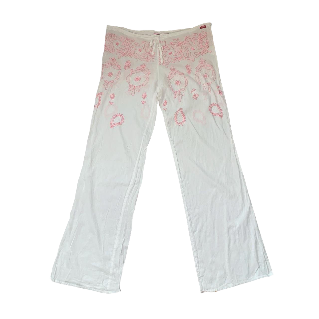 Miss Sixty semi-sheer pink embroidered summer pants | early-2000s