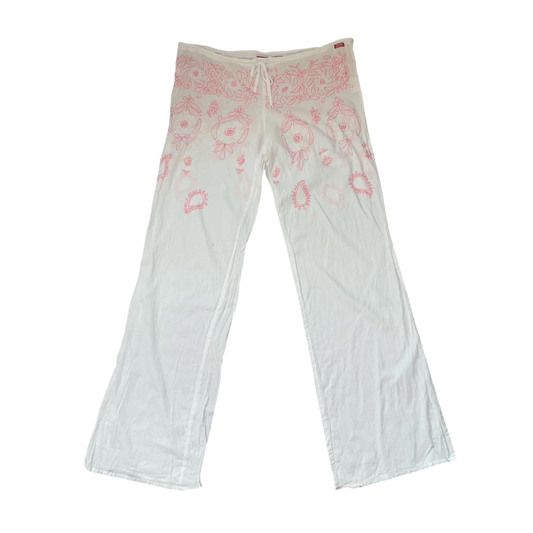 Miss Sixty semi-sheer pink embroidered summer pants | early-2000s