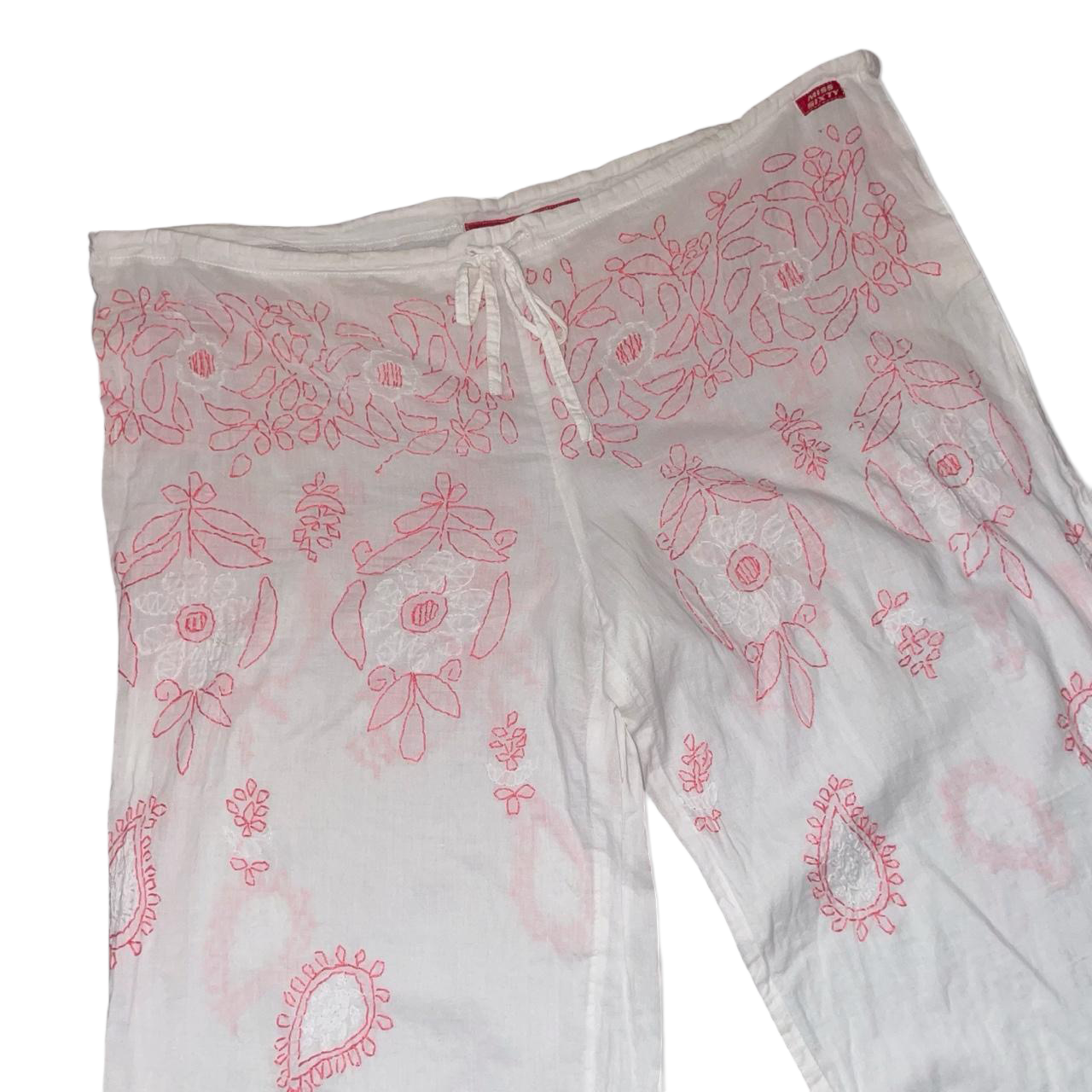 Miss Sixty semi-sheer pink embroidered summer pants | early-2000s