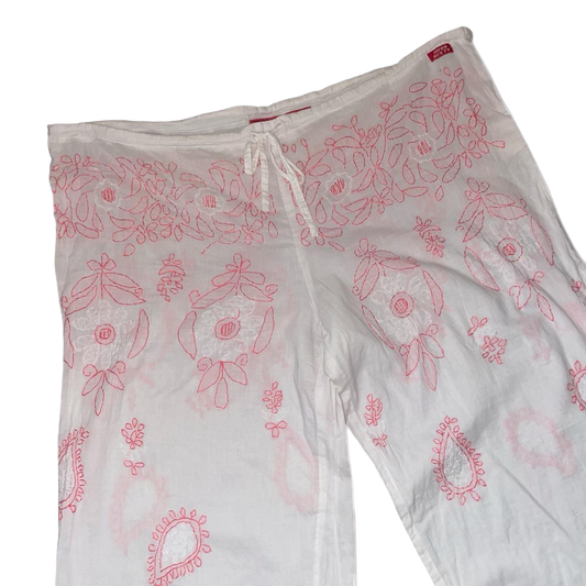 Miss Sixty semi-sheer pink embroidered summer pants | early-2000s