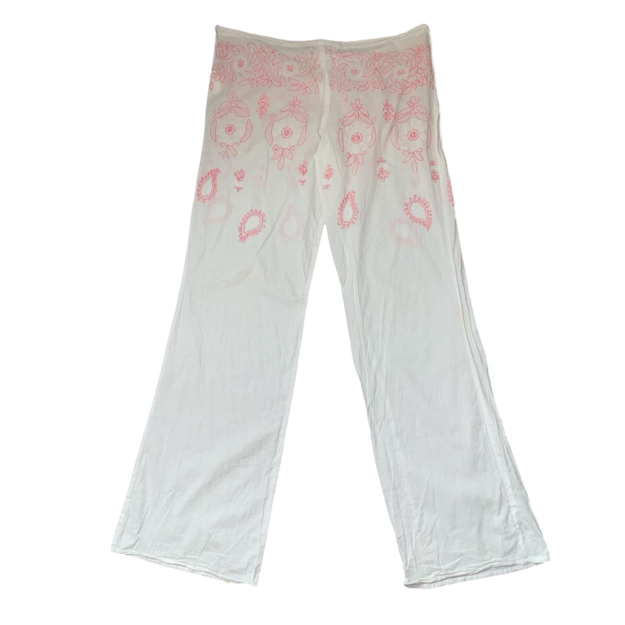 Miss Sixty semi-sheer pink embroidered summer pants | early-2000s