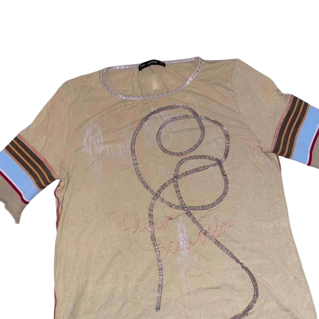Cop. Copine tan graphic stripe top