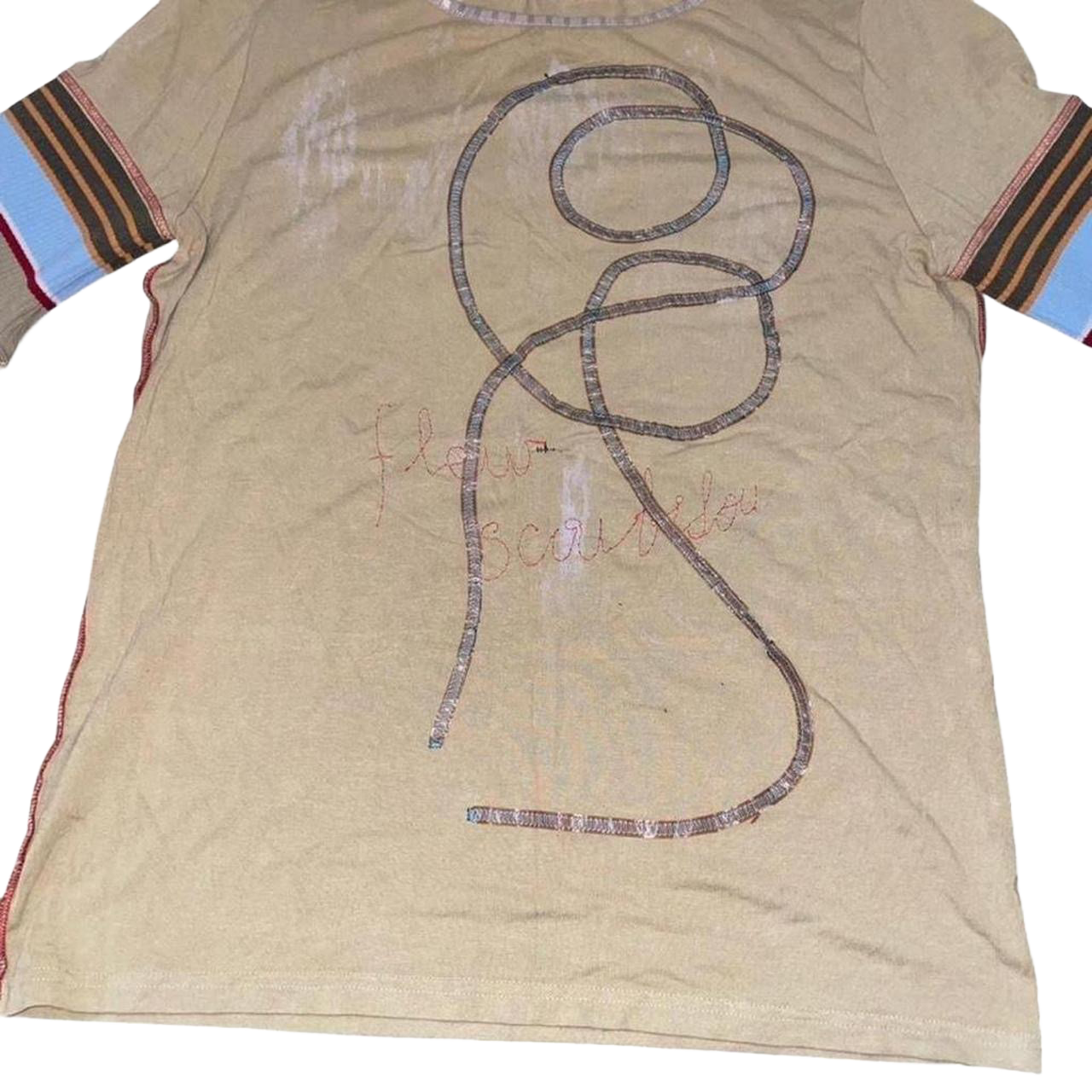 Cop. Copine tan graphic stripe top
