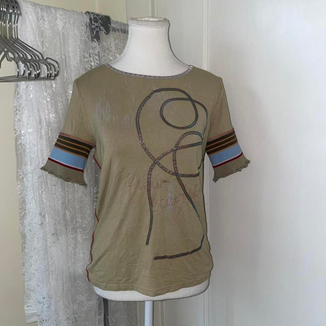 Cop. Copine tan graphic stripe top