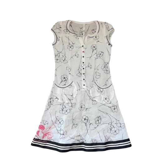 Cop. Copine sheer white floral graphic button up puff sleeve dress