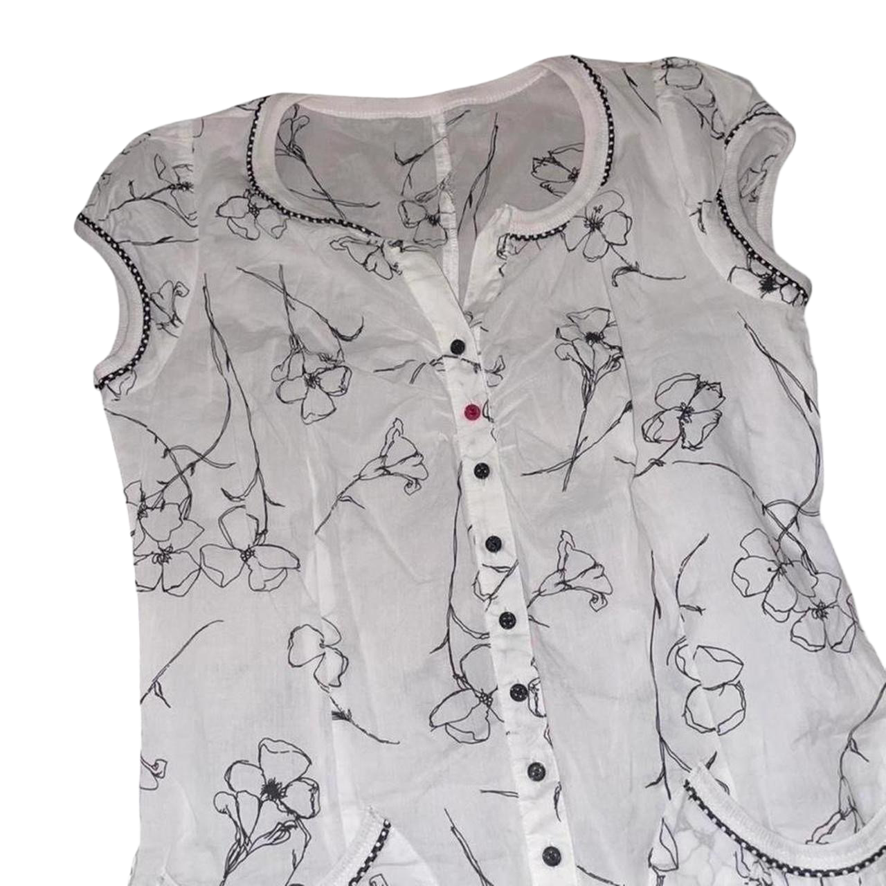 Cop. Copine sheer white floral graphic button up puff sleeve dress