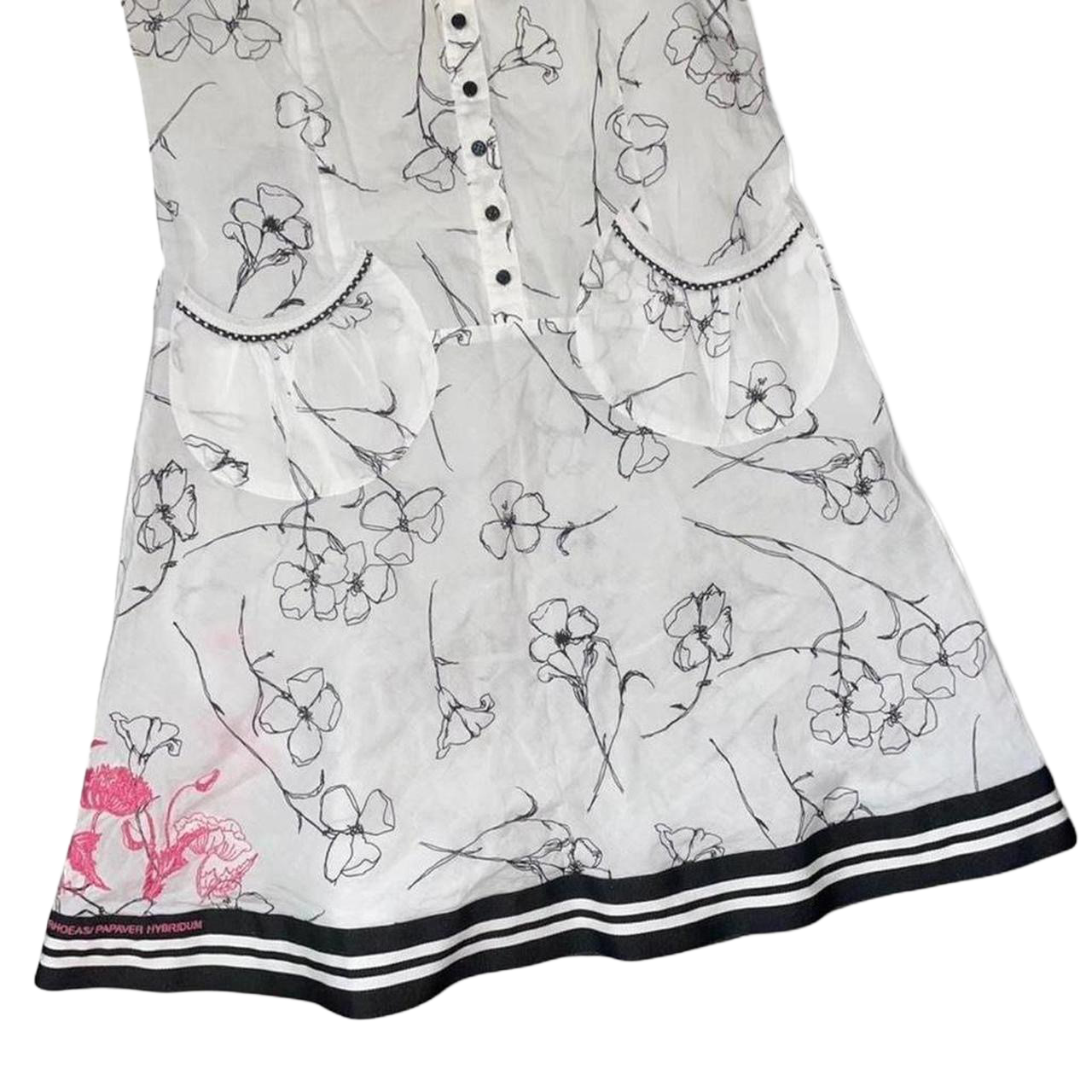 Cop. Copine sheer white floral graphic button up puff sleeve dress