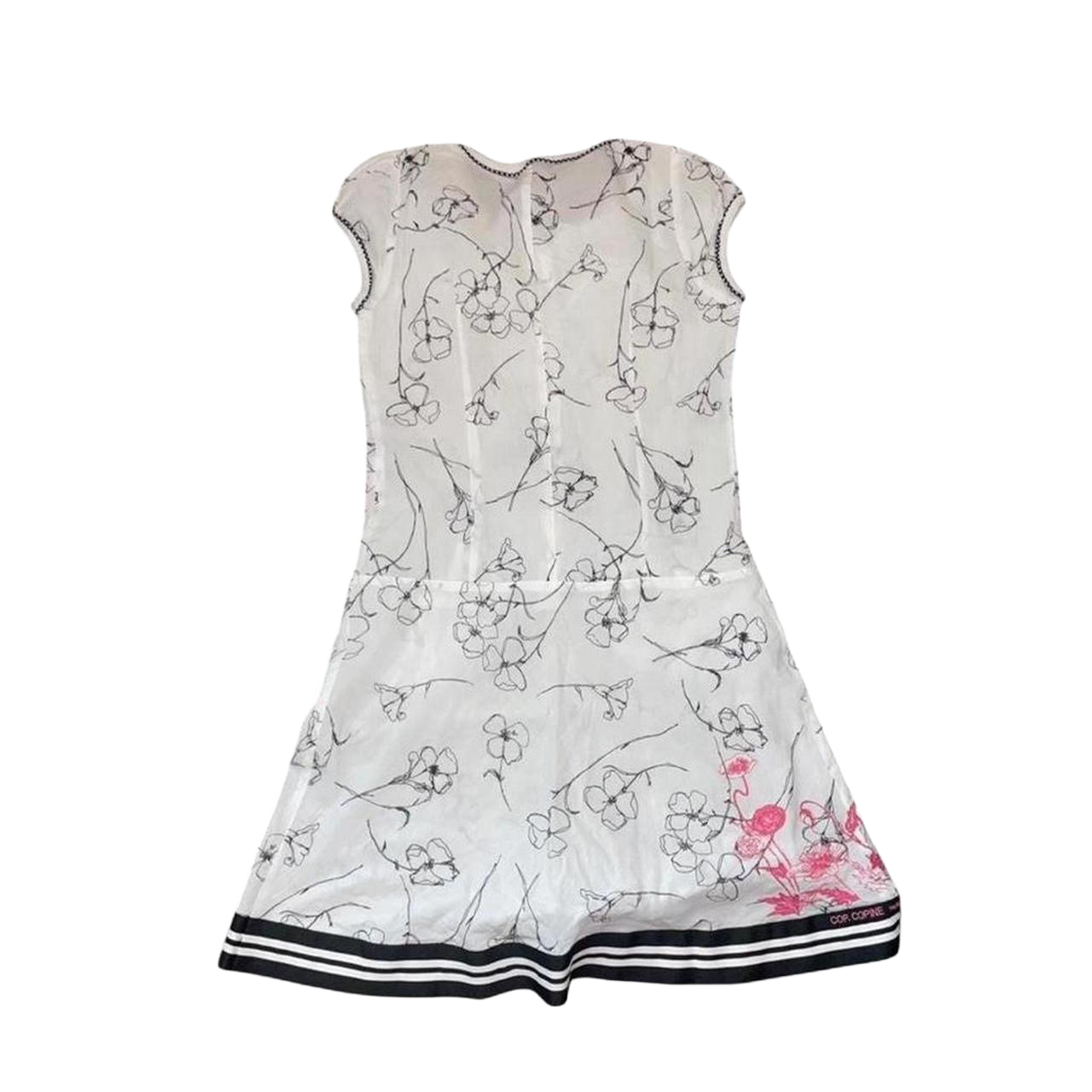 Cop. Copine sheer white floral graphic button up puff sleeve dress