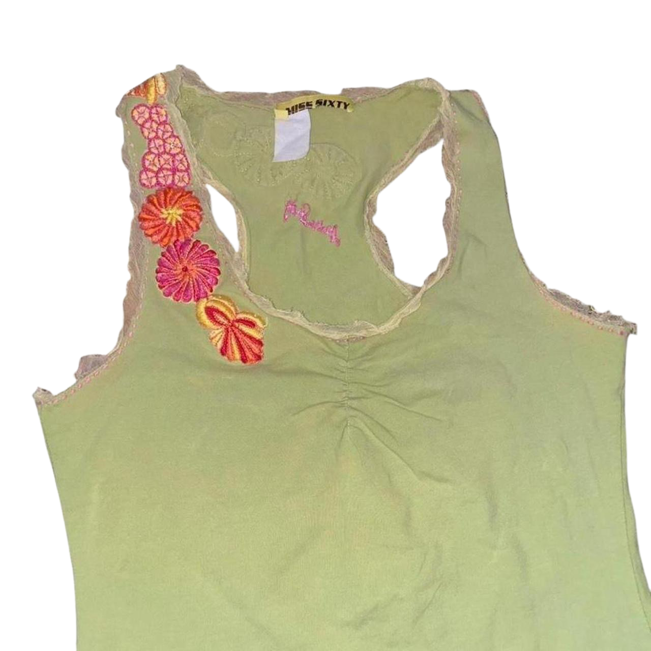Miss Sixty lime green floral embroidered tank