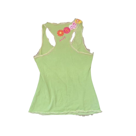 Miss Sixty lime green floral embroidered tank