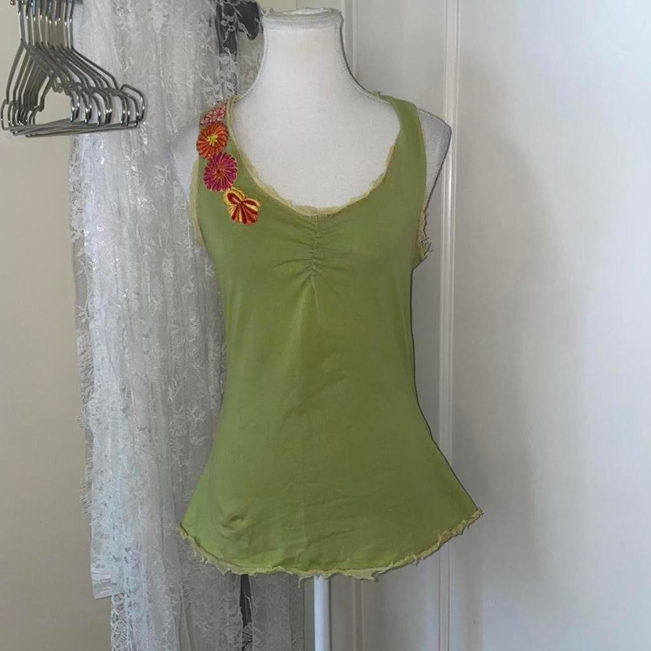 Miss Sixty lime green floral embroidered tank