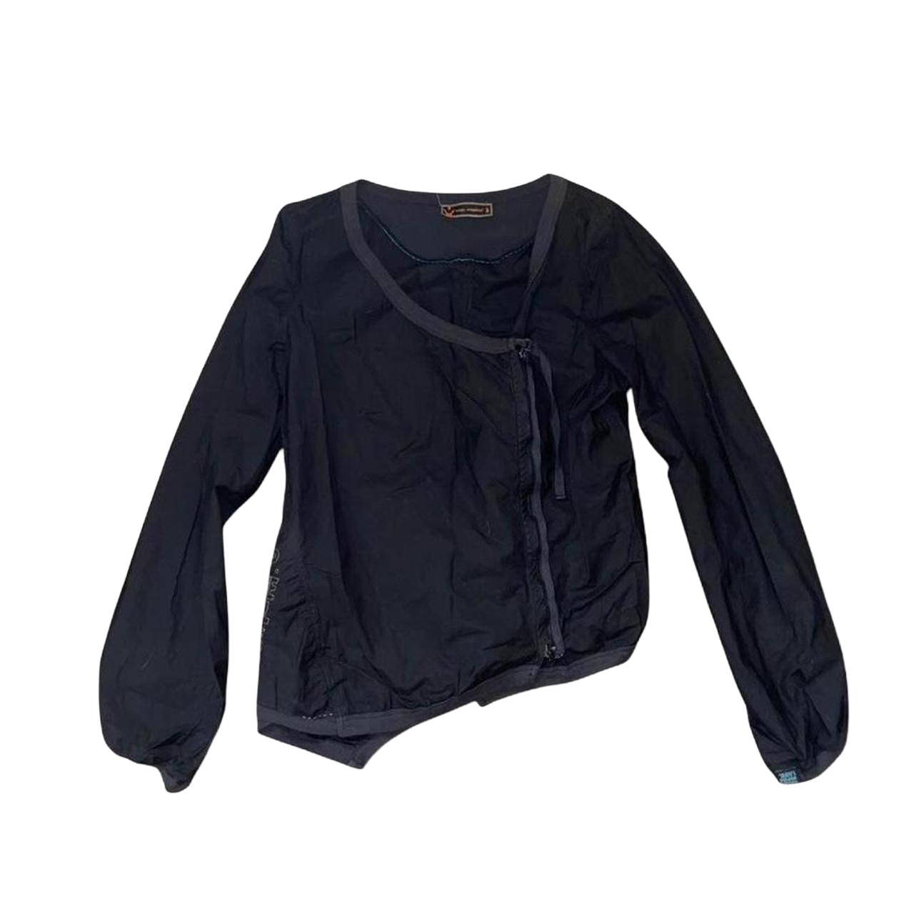 Cop. Copine black asymmetric zip up wrap style long sleeve top
