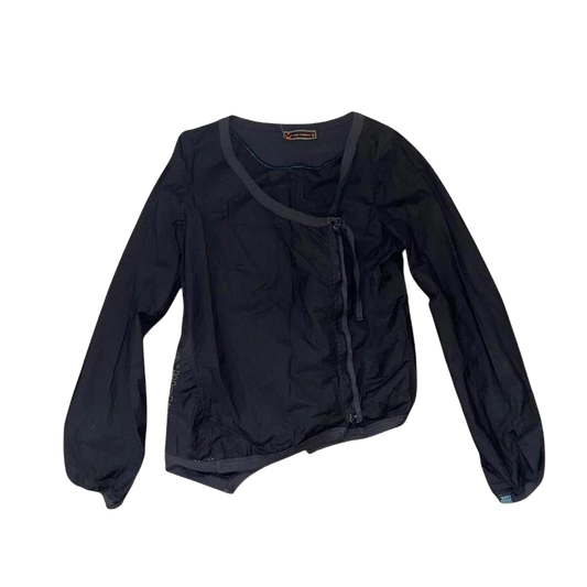 Cop. Copine black asymmetric zip up wrap style long sleeve top
