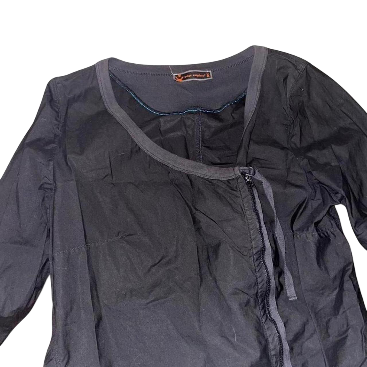 Cop. Copine black asymmetric zip up wrap style long sleeve top