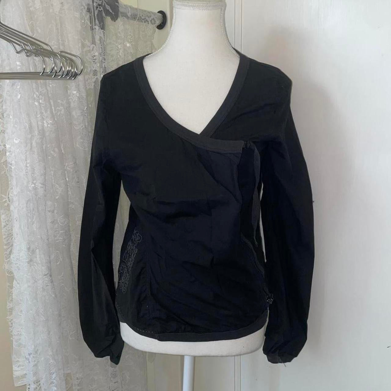 Cop. Copine black asymmetric zip up wrap style long sleeve top