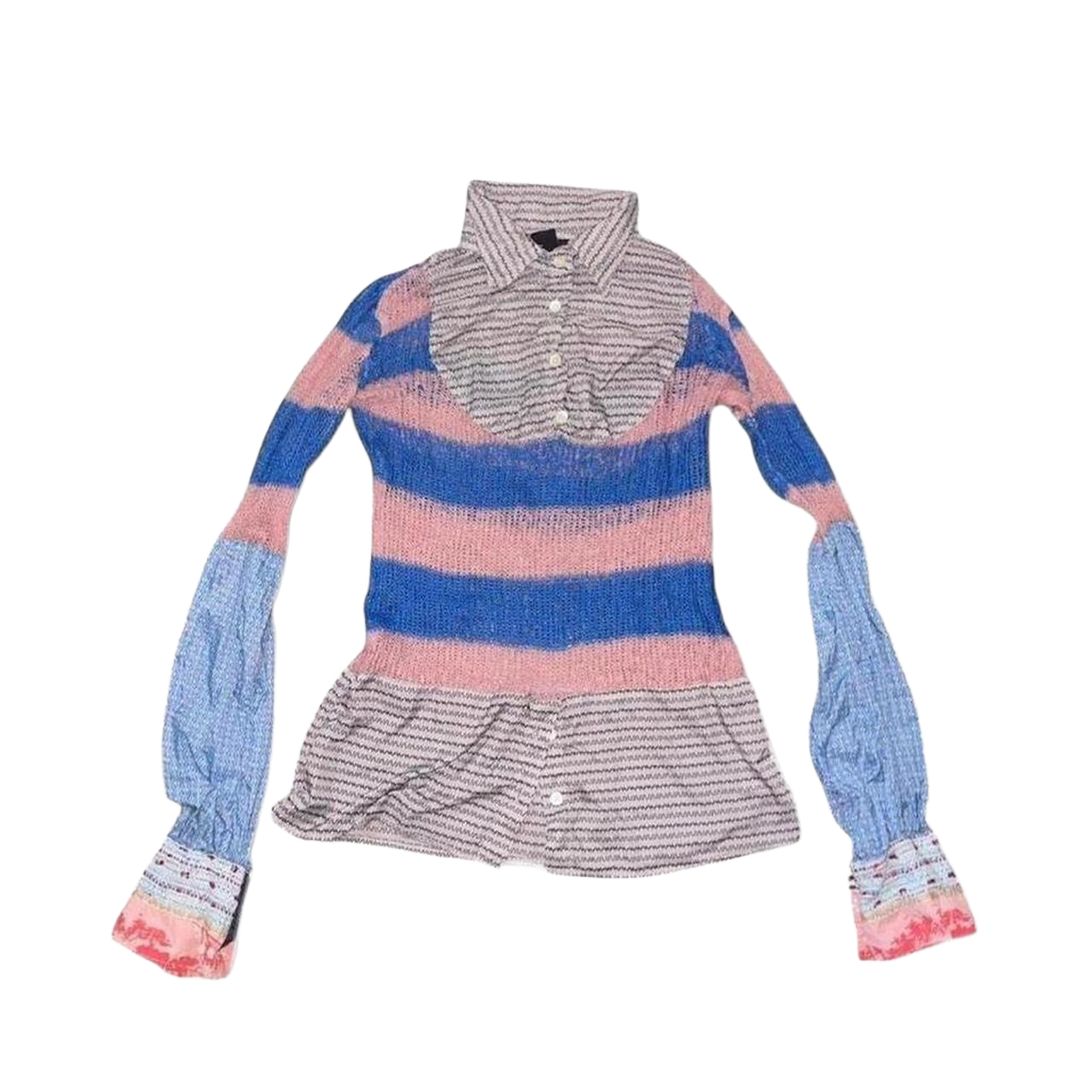 Custo Barcelona sheer stripe knit button up long sleeve