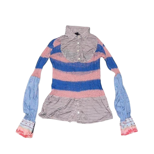 Custo Barcelona sheer stripe knit button up long sleeve