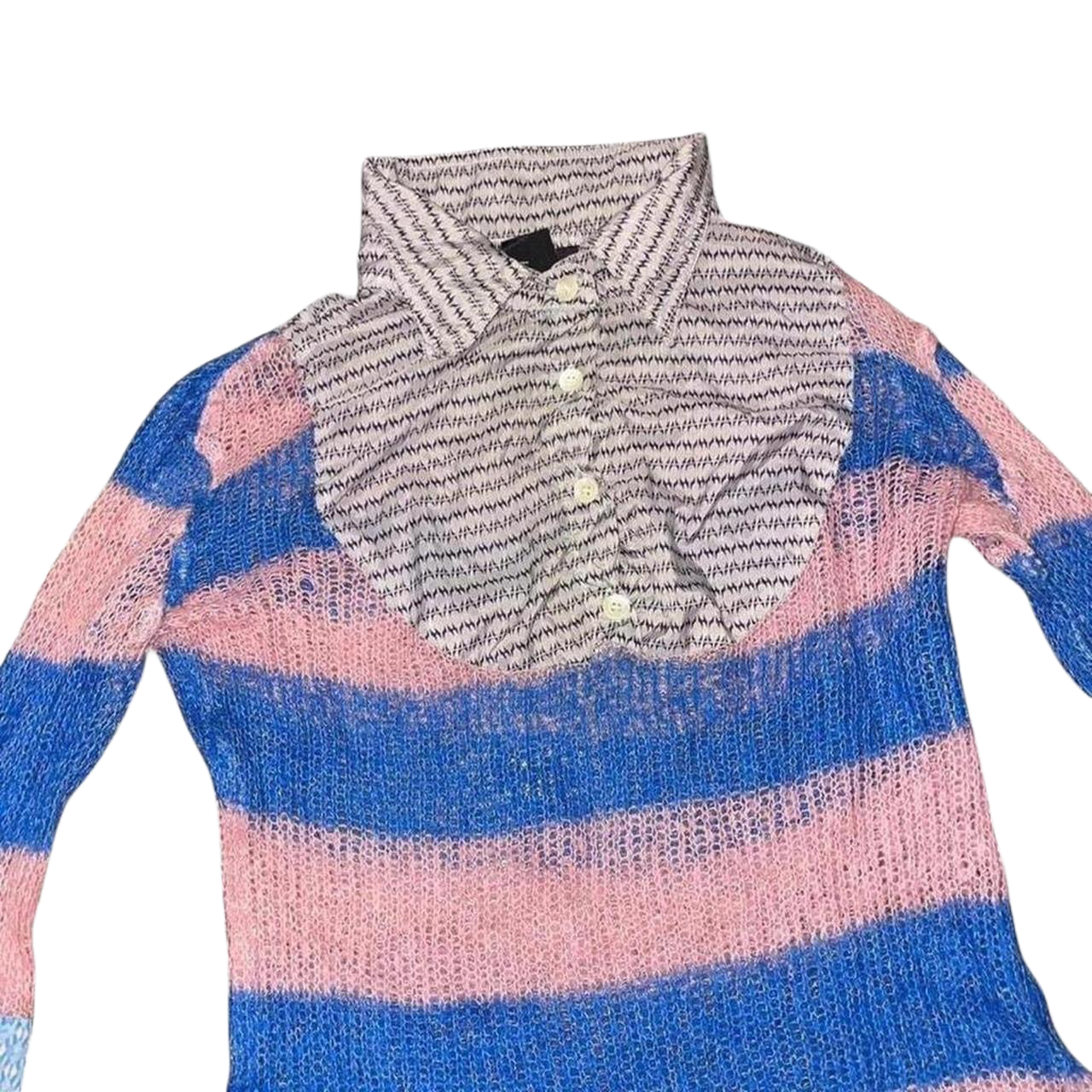 Custo Barcelona sheer stripe knit button up long sleeve