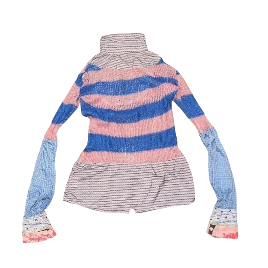 Custo Barcelona sheer stripe knit button up long sleeve