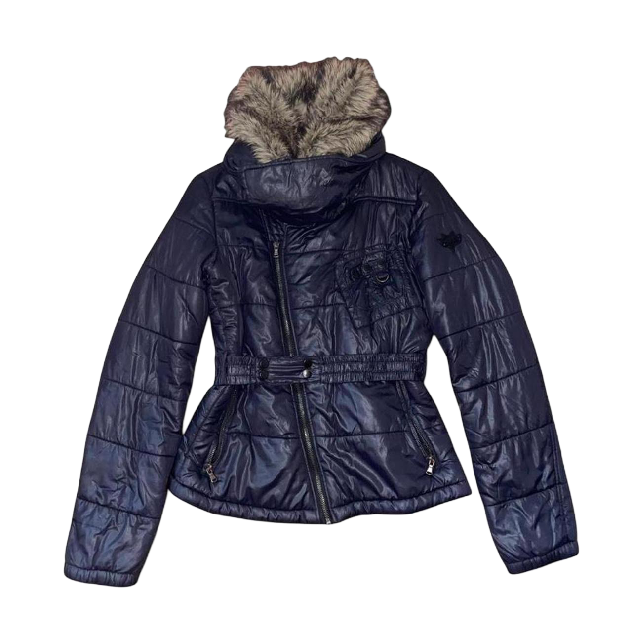Diesel black puffer jacket with faux fur collar