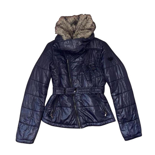 Diesel black puffer jacket with faux fur collar