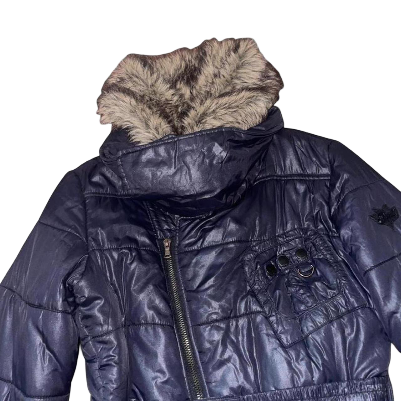 Diesel black puffer jacket with faux fur collar