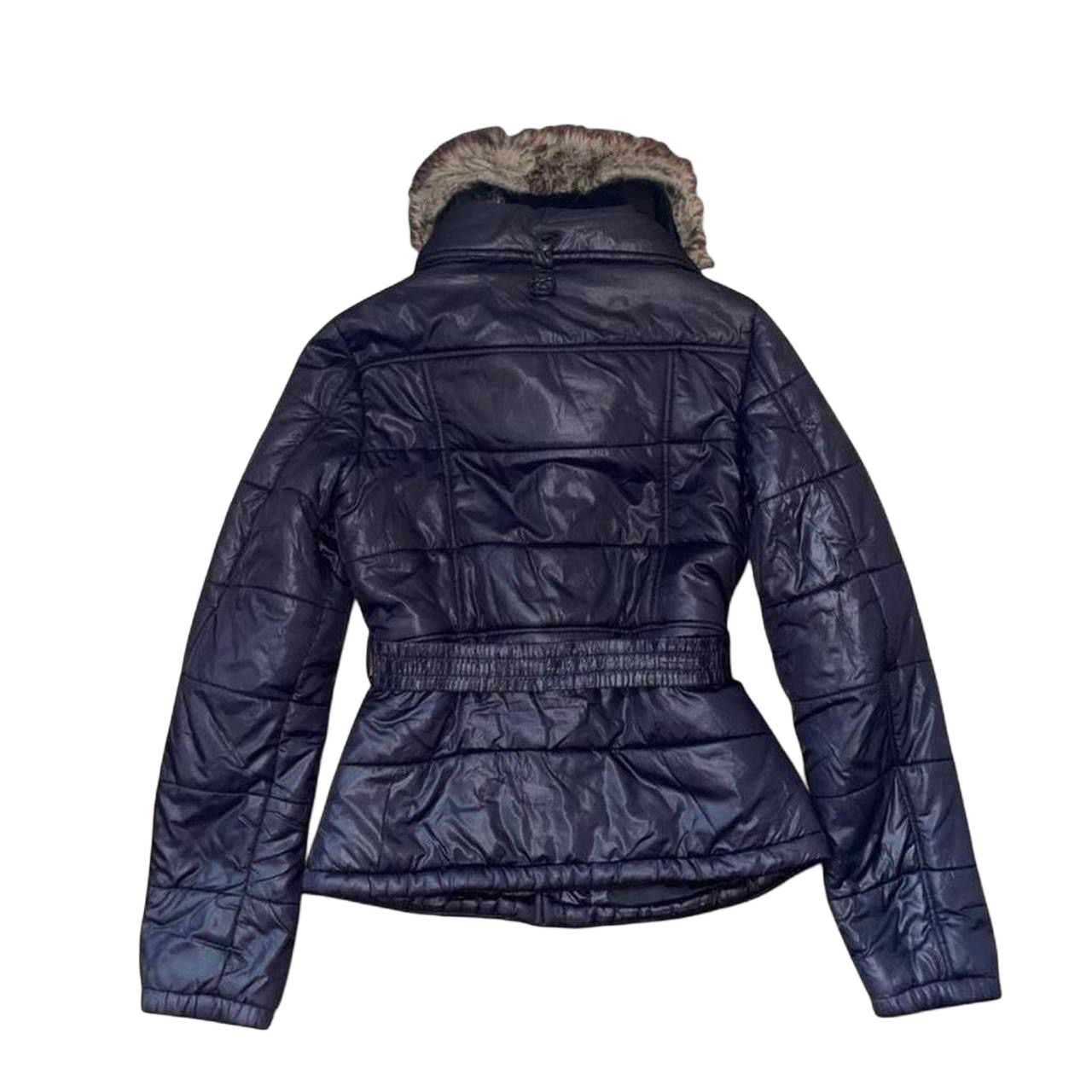 Diesel black puffer jacket with faux fur collar