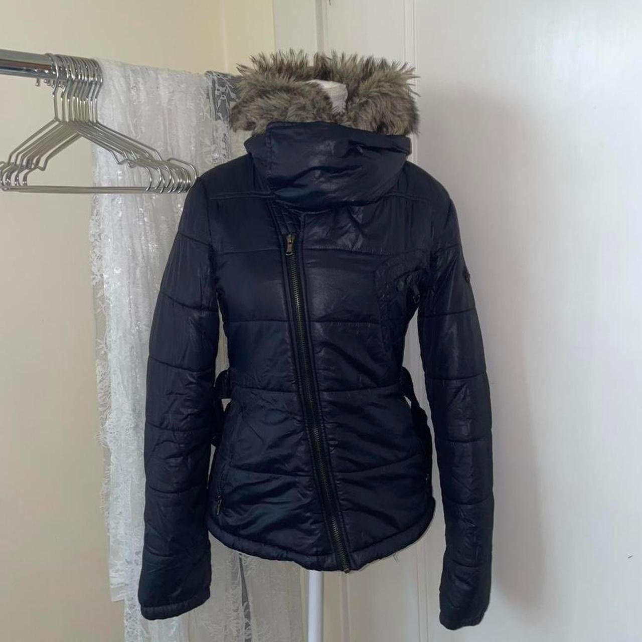 Diesel black puffer jacket with faux fur collar