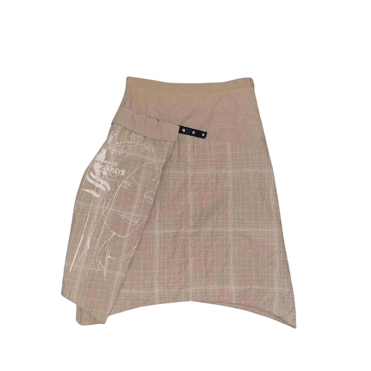 2026 (cop. copine sister brand) tan asymmetric graphic midi skirt