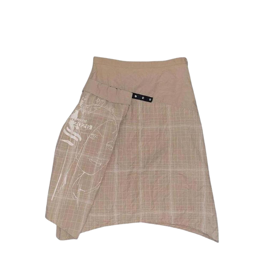 2026 (cop. copine sister brand) tan asymmetric graphic midi skirt