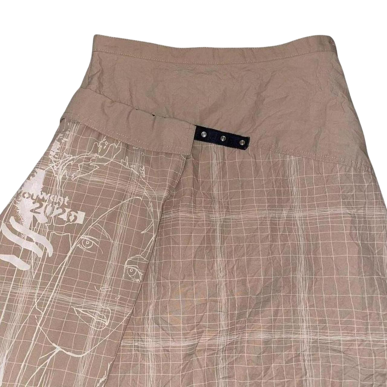 2026 (cop. copine sister brand) tan asymmetric graphic midi skirt