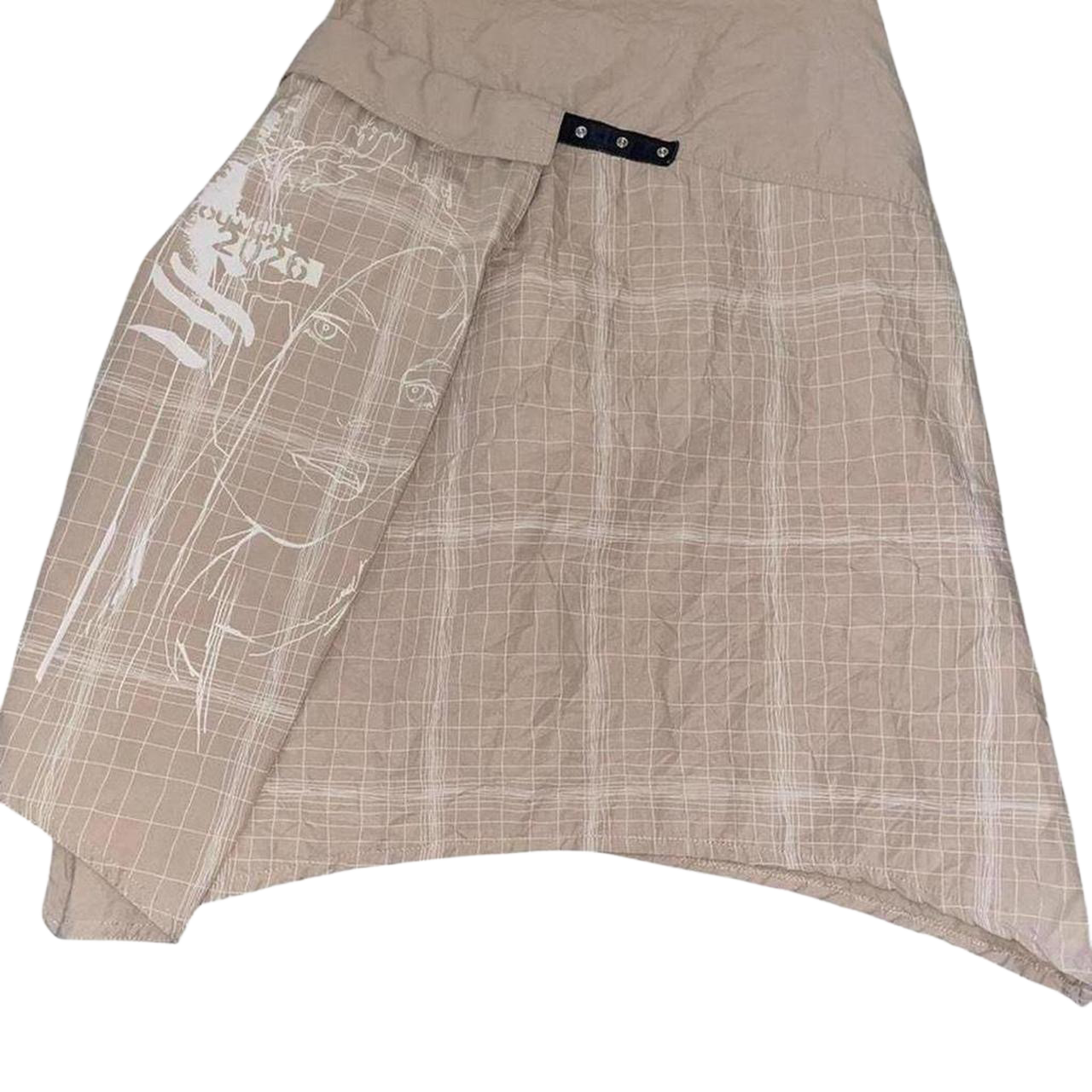 2026 (cop. copine sister brand) tan asymmetric graphic midi skirt